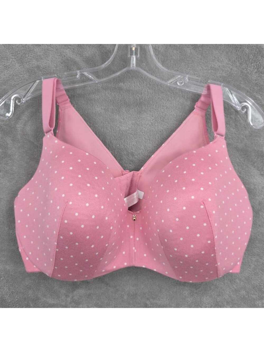 Cacique 40DDD Bra Lightly Lined Balconette Underwire Pink White Polka Dot Pinup